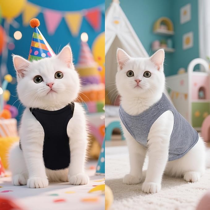 4 Pcs Cat Shirts Solid Color Dog Clothes Summer Sleeveless Pet T Shirts for Small Pet Dogs Cat (Black,Pink,Grey,Rose red, X-Large)