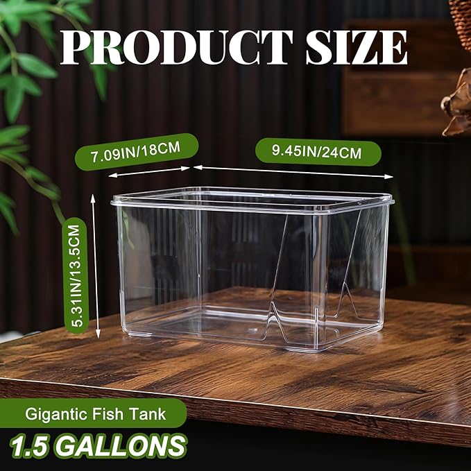 Geelin 1.5 Gallon Plastic Fish Tank Large Bowl Shatterproof with Crystal Clear Clarity for Terrarium, Flower Vase Centerpiece Gift for Fish Lovers (Square)