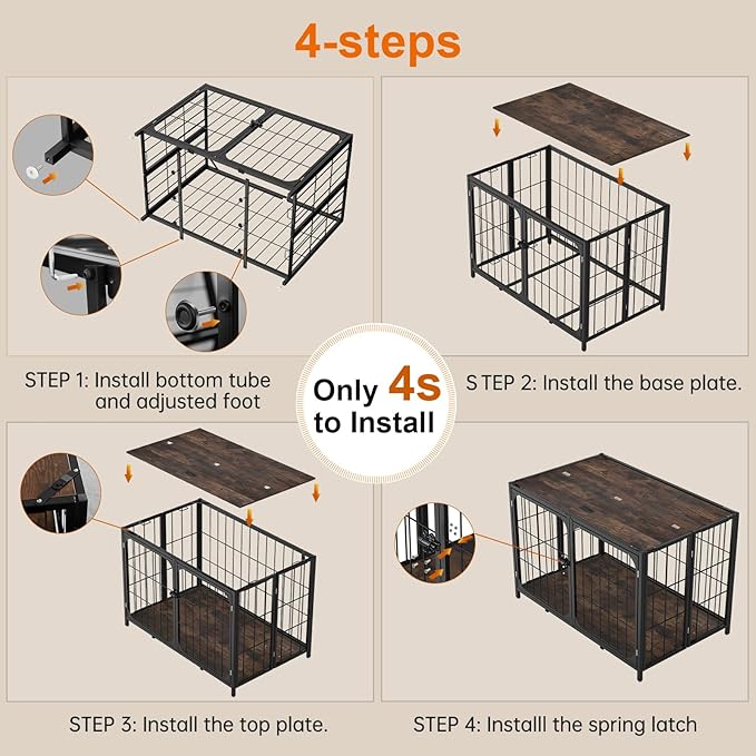 Himix Dog Crate Furniture, XL Dog Kennel Indoor for Large Medium Dogs, Wood Dog Crate Table with Sturdy Metal, Heavy Duty Dog Kennel Furniture 40.15''x 25''x 27.56'' (Rustic Brown)