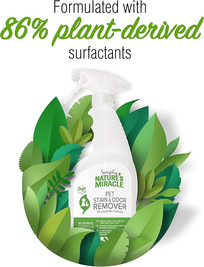 Nature's Miracle Simply Pet Stain and Odor Remover, 16 Ounce, Made with 86% Plant-Derived Surfactants