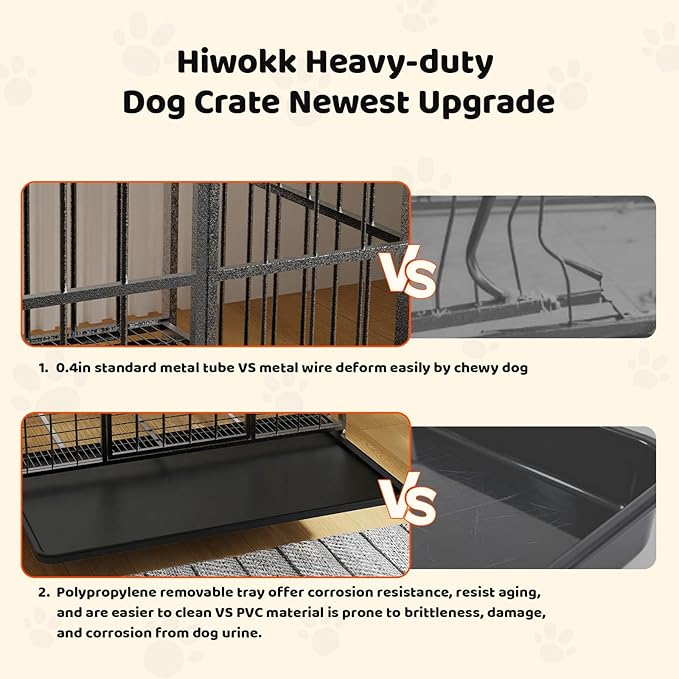 38 Inch Heavy Duty Dog Crate, Indestructible Escape-Proof Dog Kennel for High Anxiety Large Dogs, Strong Metal Pet Cage with Double Doors, Lockable Wheels & Removable Tray, XL XXL XXXL