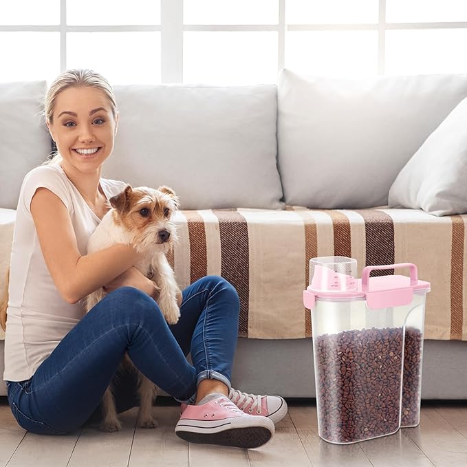 5Lbs /6Qt/5L Airtight Cat Dog Food Storage Container with Upgraded Large Nozzle BPA-Free, Pet Food Storage Containers for Rice, Grain, Pet Food, Flour, Dog Treat Storage-2 Pack （Pink & Black）