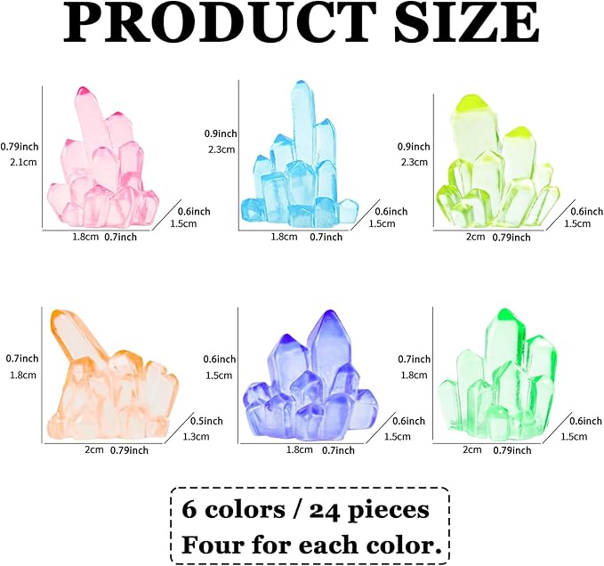 MIUPOO Glow Crystal,Betta Stones,Glow in The Dark Crystal,Bonsai Decor,Chips Stone Small Decorative,Fish Tank Decor,6 Colors,24 Pieces.