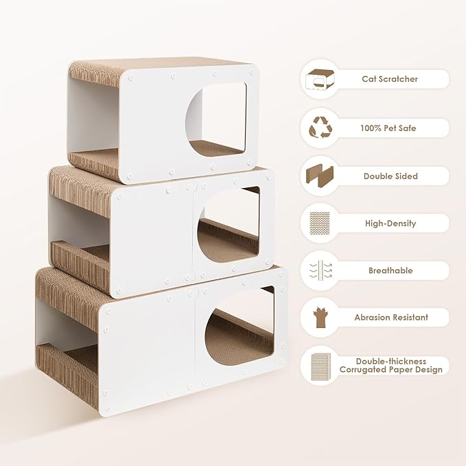 EHEYCIGA Cardboard Cat Scratcher House, 23-Inch Corrugated Cat Scratcher for Indoor Cats, Extra Large Scratching Board Pad, White
