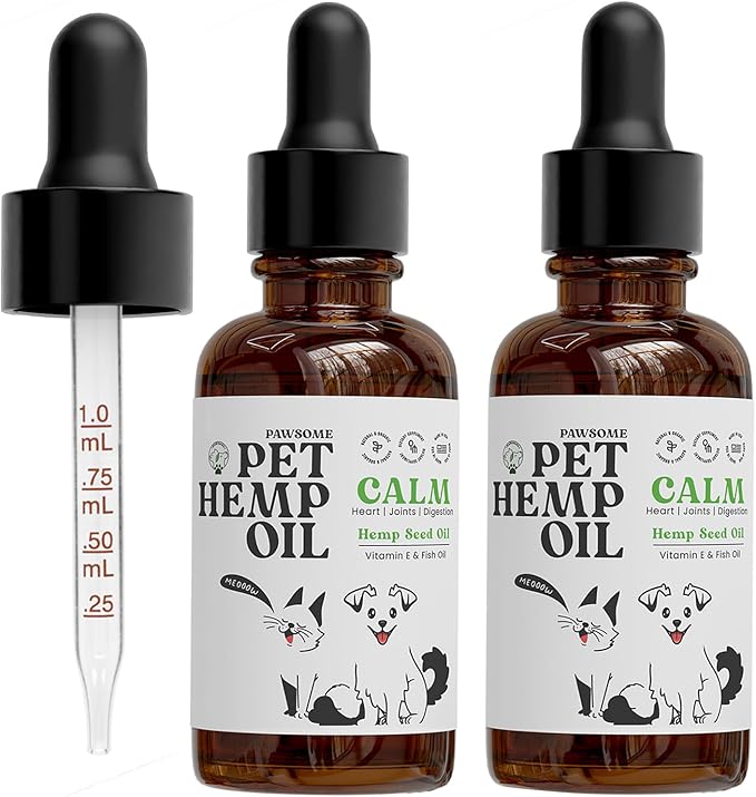 Pack of 2 Hemp Oil for Dogs and Cats – Helps with Skin, Coat & Health – Premium Fish Oil Blend – Improves Immune System & Нiр Jоint Hеalth - Natural Ingredients - Made in USA (1oz)