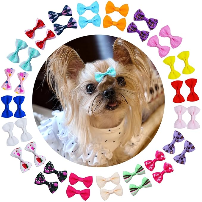 Dog Hair Bows with Clips 2Inch Girl Small Dog Apparel Accessories for Pet Puppy Cat Kitten Rabbit Hair Bows Clips 40PCS