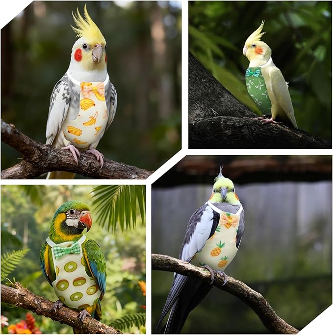 4 Pcs Bird Diaper, Cute Pet Bird Diaper, Parrot Nappy Reusable Flight Suit with Waterproof Inner Birds Diapers for Parakeet Cockatiel Mini Macaw Budgie Canary