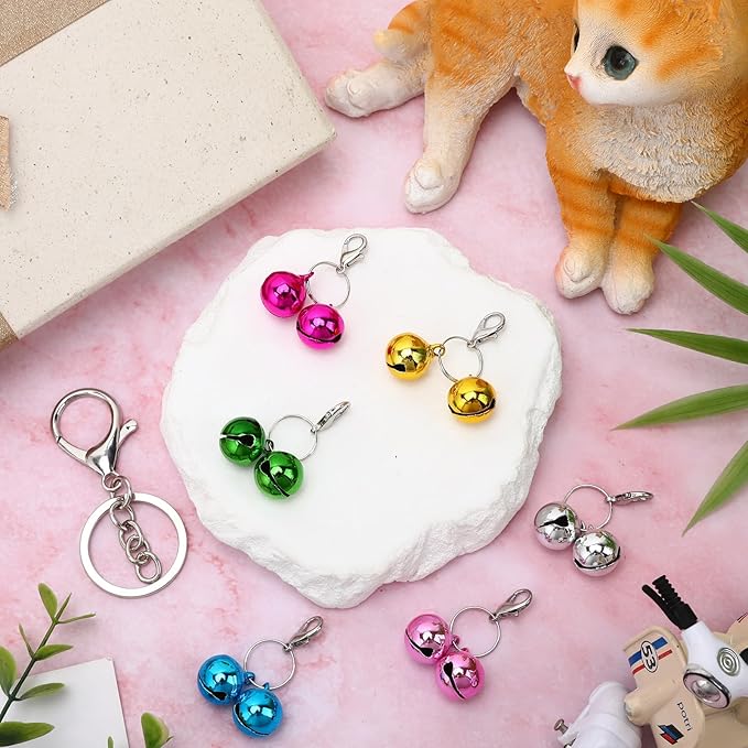 Pet Bells for Dog Cat Collar, 6 Pack Colorful Loud Double Pet Collar Bells with Metal Keychain Clip Dog Cat Pendant Accessories for Small Pets Outdoor Training Safety Tracking