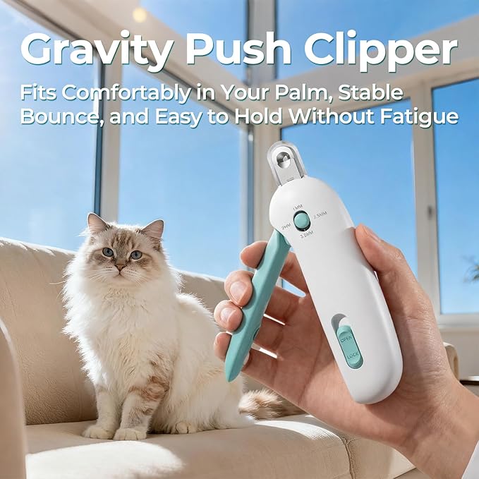 Cat Nail Clippers with a Removable Debris Collector, Adjustable Size, Built-in Hidden Nail File, Round Hole Blade, Safe Home pet Grooming Tool
