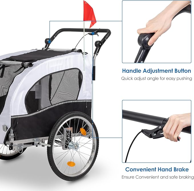 PEXMOR 2-in-1 Dog Bike Trailer & Stroller, Universal Hitch, Pet Cart Bike Wagon Cargo Carrier with Shock Absorber & Universal Wheel