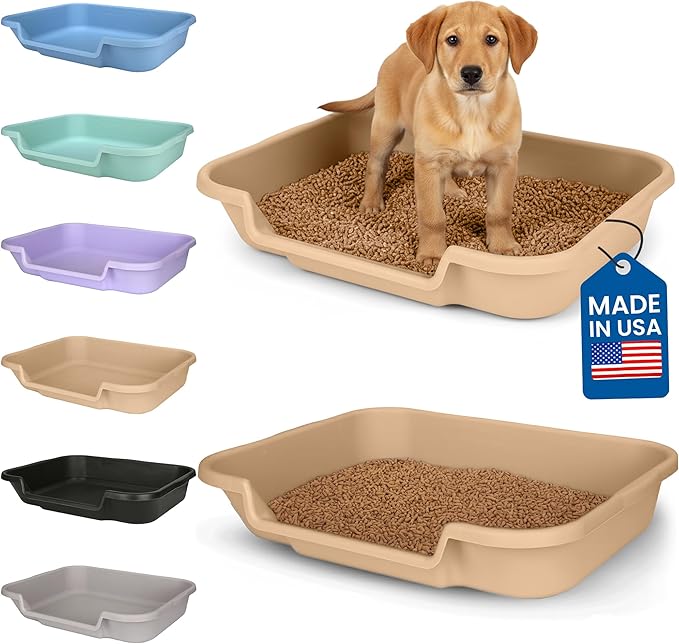 Dog Litter Box, Beach Sand Color, Large Size, Durable & Pet Safe Puppy Litter Box, Indoor Open Top Entry Dog Litter Pan, Comfortable for Dogs, Great for Dogs up to 20 lbs (2 Pack)