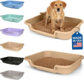 Dog Litter Box, Beach Sand Color, Large Size, Durable & Pet Safe Puppy Litter Box, Indoor Open Top Entry Dog Litter Pan, Comfortable for Dogs, Great for Dogs up to 20 lbs (2 Pack)