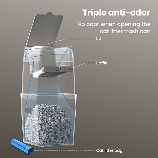 GKJ Cat Litter Trash Can with 3 Rolls Cat Litter Bags