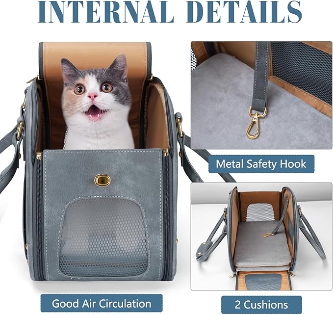 PetsHome Dog Carrier Purse, Pet Bag Bling Waterproof Premium Leather Pet Travel Portable Bag for Cat and Small Dog Home & Outdoor Small Grey
