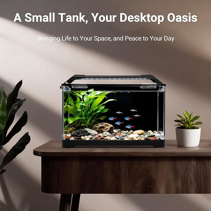 3.5 Gallon Aquarium Starter Kits, Betta Fish Tank with Heater, Digital Thermometer, Aquarium Light with Timer, Hidden Filtration System and Water Changer Kit, Self Cleaning Fish Tank for Nano Fish