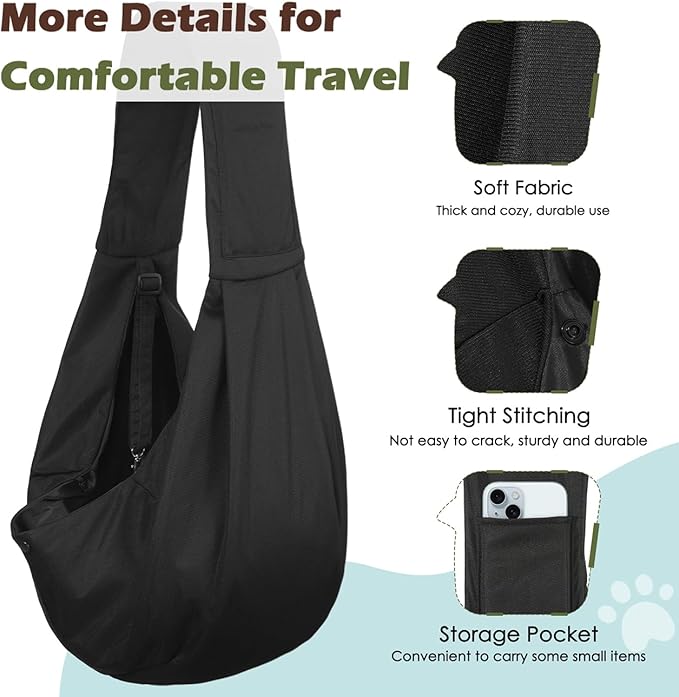 Pawaboo Small Dog Sling Carrier, Reversible Hands Free Dog Sling Carriers for Small Dogs and Cats, Puppy Slings Carrier with Safety Harness, Puppy Essentials, Black