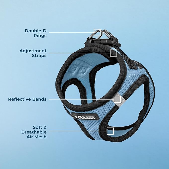 Best Pet Supplies Voyager Step-in Air Harness - All Weather Mesh, Reflective, No Pull Harness for Dogs, Cats - Secure with Hook & Loop Fastener, Buckle, Double D-Rings - Baby Blue/Black Trim, XL