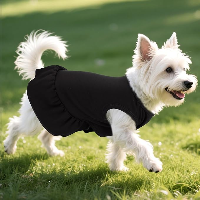 Dog Dresses Cat Skirt Solid Color Dog Clothes Summer Sleeveless Puppy Girl Clothes for Small Pet Dogs Cats (Black, Small)