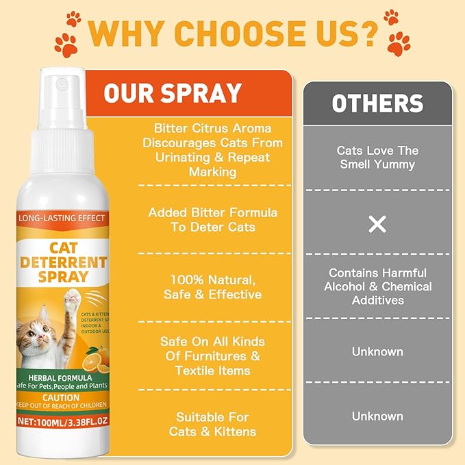 Cat Deterrent Spray, Cat Repellent Spray - Protect Furniture Protection, Natural, Effective, Non-Toxic Anti-Scratch Spray for Indoor & Outdoor Pet Training Aid Pet-Safe Formula