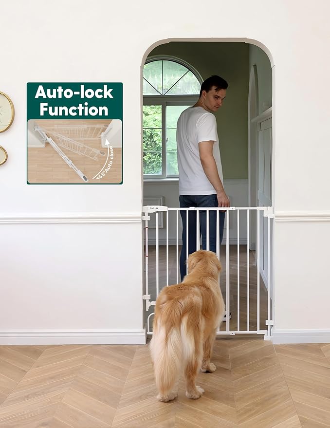 Babelio Removable & No Bottom Bar Baby Gate, 29-43", 36" H Extra Tall Hardware Mounted (Drill Needed)| Wide Walk-Thru| Auto-Close Safety Dog/Pet Gate for Stairs & Doorways (White)