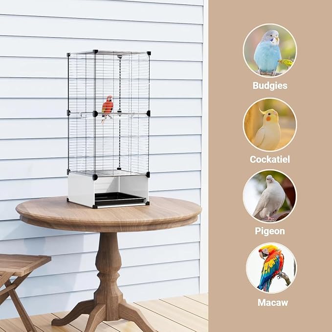 Lightweight Bird Cage with Removable Tray and Adjustable Perch – Portable Small Animal Cage with Single Lockable Door, Easy to Clean & Move for Parrots, Cockatiels, Parakeets, and Finches-S