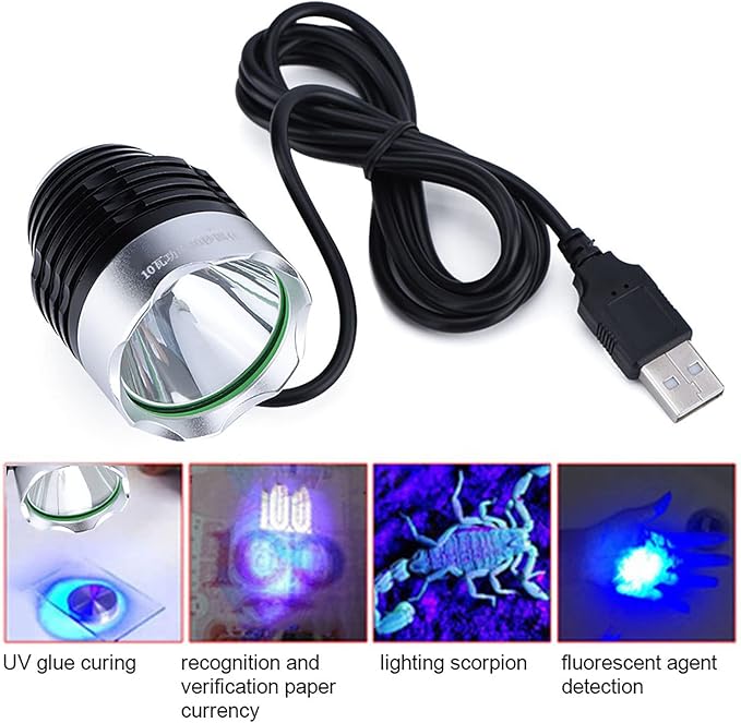 ciciglow Glue Curing Lamp, 5V 10W USB Flashlight Torch, 3 Adjustable Mode Light, Pet Urine Detector, Mobile Phone Repair