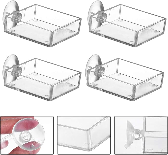 balacoo Aquarium Feeding Plate with Suction Cup Transparent Shrimp Feeder Bowl Adjustable Height Fish Tank Feeder for Freshwater Fish and Shrimp Easy to Clean 2.55 Inch Square