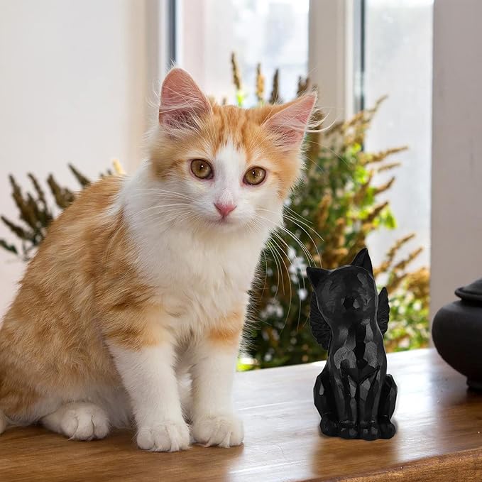 Cat Memorial Gifts, Loss of Cat Sympathy Gift, Angel Cat Figurine Rainbow Bridge Pet Memorial Gifts, Cat Gifts for Cat Lovers, Cat Remembrance Grief Condolence Bereavement Gifts, Black Cat Decor