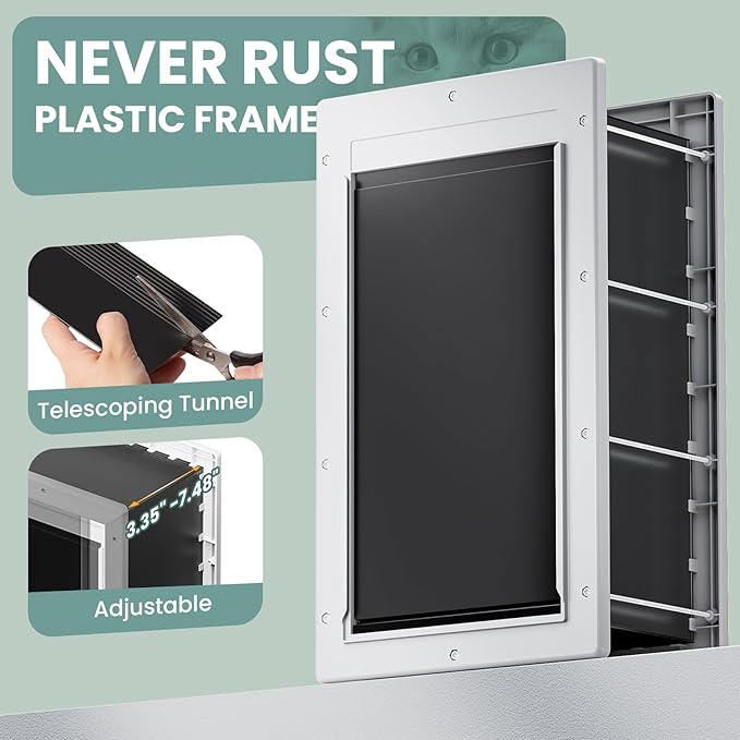Dog Door 3 Flap, Plastic Dog Door for Wall, Large Doggy Door, Dogie Door for Interior & Exterior Walls, Magnetic Flaps, Insulation Flap, Closing Panel, Pet Door for Pets Up to 110lbs(Large)