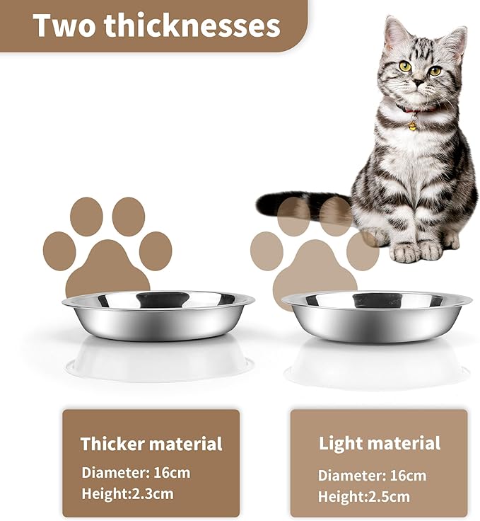 HUOIQUE 10 Pcs 6.2 Inches Stainless Steel Cat Bowls, Whisker Friendly Metal Shallow Cat Dishes for Food and Water