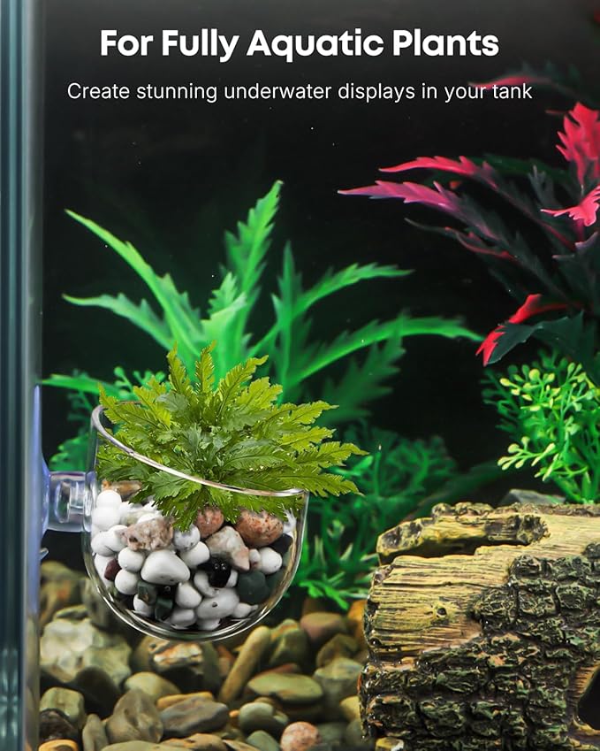 Pawfly Aquarium Plant Holder with Suction Cup, Clear Plastic Fish Tank Planting Holder, Fish Tank Plant Pot for Aquascape Decoration, Aquarium Planter Cup, 4 Pcs.