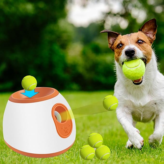 Automatic Ball Launcher for Dogs, Large Silent Dog Ball Thrower with Remote Control, 3 Adjustable Throwing Distances, Rechargeable, Durable, Indoor/Outdoor Use (Orange)