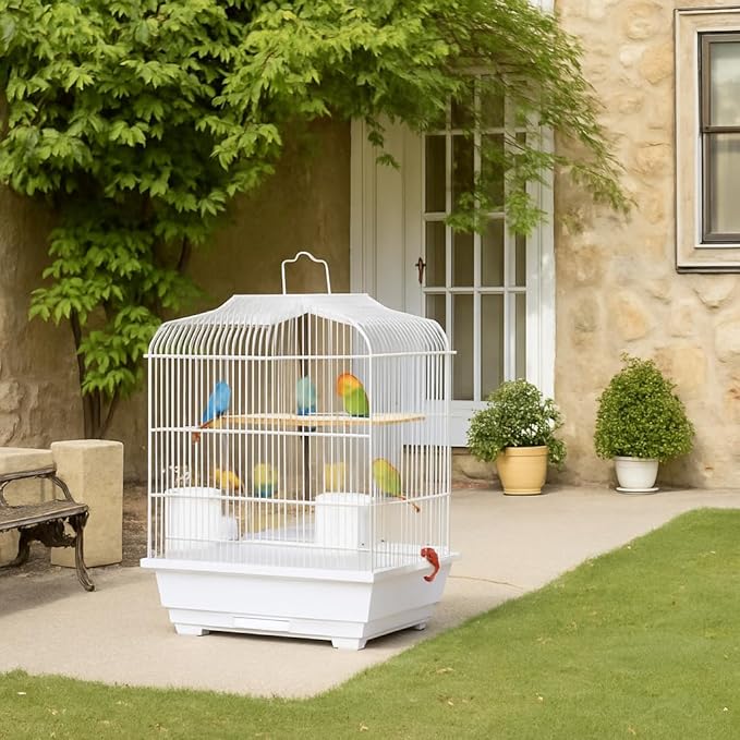 Travel Bird Cage 20.5×18.1×14.2 in Portable Birdcage with Handle and Perches for Small Parrots Canaries Cockatiels Lovebirds Finches Budgies Conures