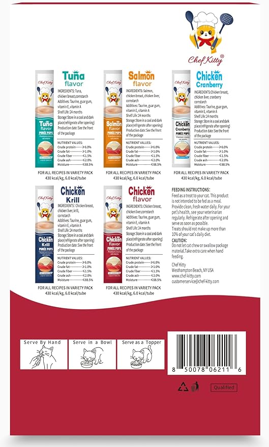 Cat Treats Lickable | Grain-Free Cat Food Toppers, High Protein | Creamy Puree Squeeze Ups with Vitamin E & Taurine, Digestible Formula | 0.5 oz. Each Tube, Chicken Flavor | 10 Tubes