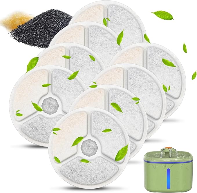8 Packs Cat Water Fountain Replacement Filters - Specific Fit for W01 Pet Fountain, 3.5L/118oz Capacity with Multi-Stage Filtration (Individually Sealed)