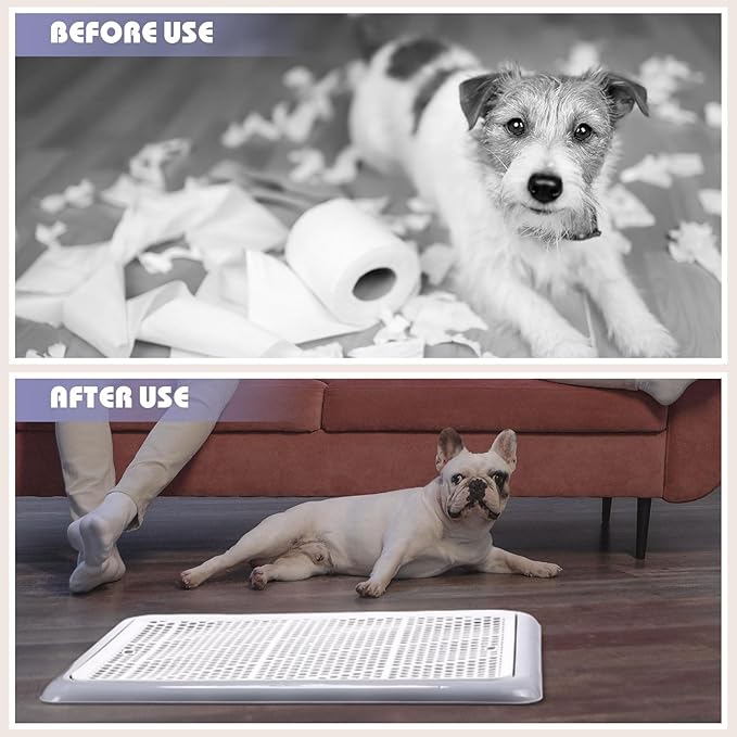 Mifoci 2 Pcs Dog Potty Tray Mesh Puppy Training Pad Holder Floor Protection Portable Pee Pad Pet Toilet Training Tray Litter Box Corner for Medium and Large Dogs (19.7 x 14.2 Inch,Gray)