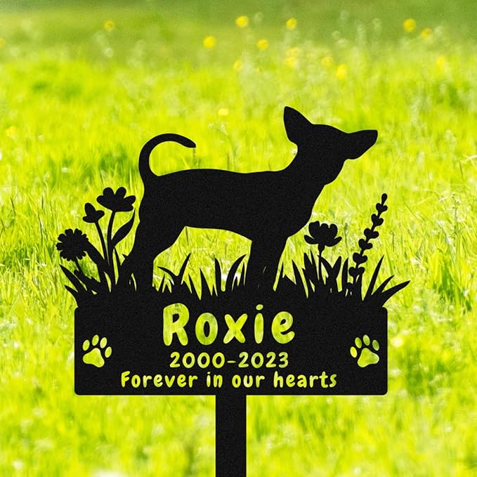 Personalized Chihuahua Dog Memorial Grave Marker, Custom Chihuahua Dog Memorial Garden Stake Metal Grave Marker Engraved Sign, Customized Dog Memorial Stake Dog Cemetery Marker