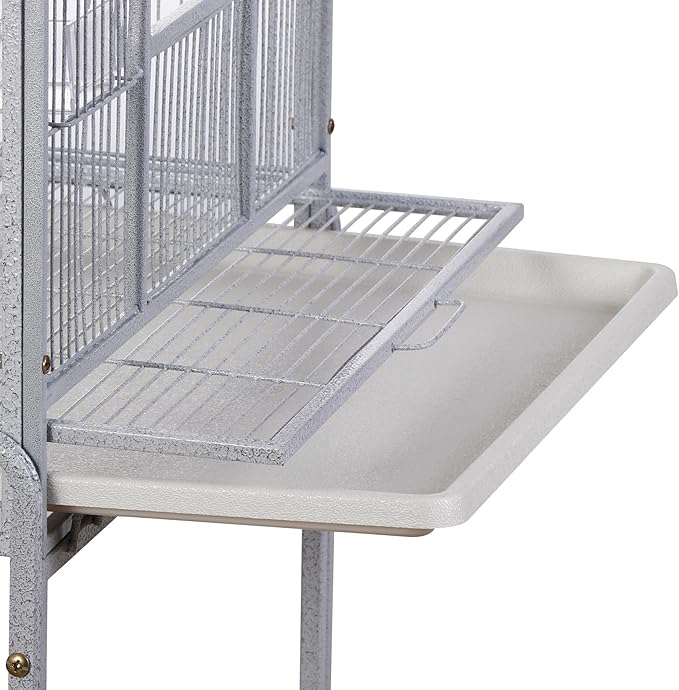 Nova Microdermabrasion 53-Inch Rolling Bird Cage, Wrought Iron Large Cage with Stand and Storage Shelf for Parrots, Cockatiels, Parakeets, and Macaws (White)