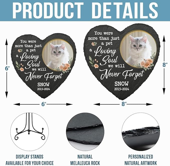 DOPTIKA Personalized Cat Memorial Stones with Photo, Cat Memorial Gifts for Loss of Cat, Pet Sympathy Gift, Cat Garden Decor, Pet Memorial Stone for Dogs, Cats, Cemetery Decorations for Grave