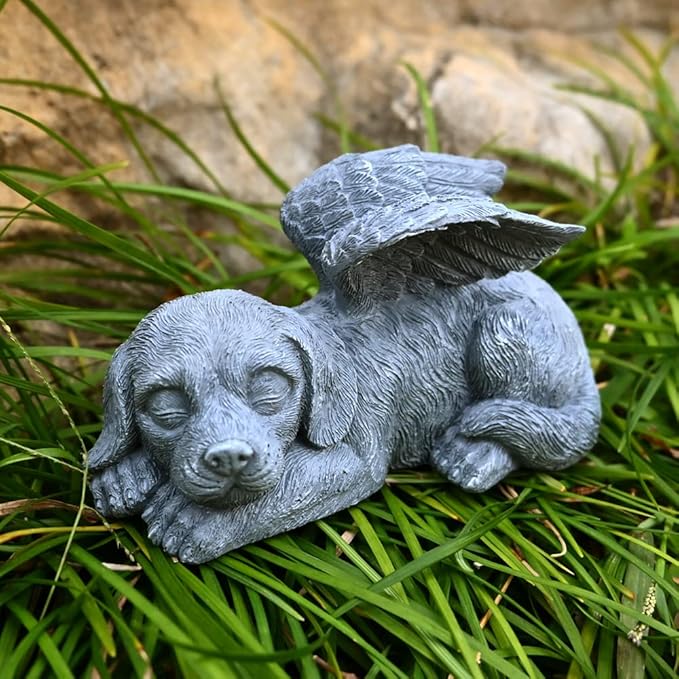 Angel Dog Memorial Stones Statue Sleeping Ornament for Passing Away Bereavement Pet Loss Sympathy Memory Gifts Remembrance