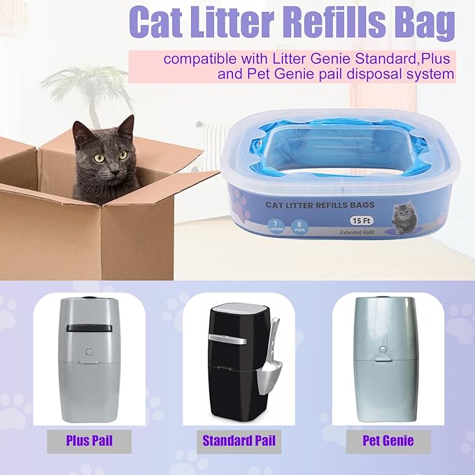 10 Pack Cat Litter Refill Bags Compatible with Your Litter Refill Cartridge,Enhanced Odor Control，Blue