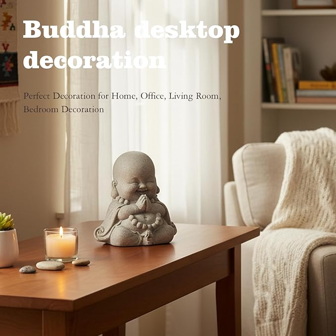 LIYAOLI Wealth Good Luck Cute Buddha Statue, Sandstone Zen Monk Sculpture for Fish Tank Decorations, Aquarium Decor Ornament, Feng Shui Decor for Home Office and Car
