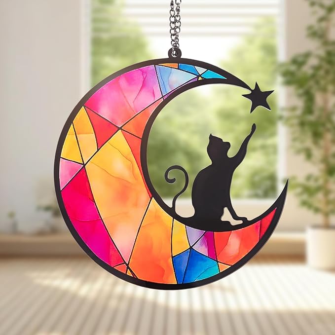 Cat Memorial Hanging, Lost Cat Sympathy Gift, Pet Loss Plastic Suncatcher, Memory Ornaments Gift for Cat Lovers (Star Cat)
