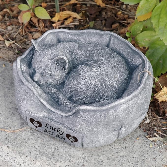 Generic Cat Memorial Garden Stones with A Sleeping Cat Statue Waterproof Cat Grave Markers Tombstones Cat Headstone Loss Cat Memorial Sympathy Gifts, 7.8"" x 4.7""x3.9"", as shown as picture