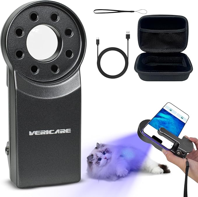 Woods Lamp with Magnifying Glass, Rechargeable UV Flashlight Skin Analyzer, 365nm Ultraviolet Light LED Black Light for Pet Cat Urine Detection, Resin Curing, Cat Dog Ringworm