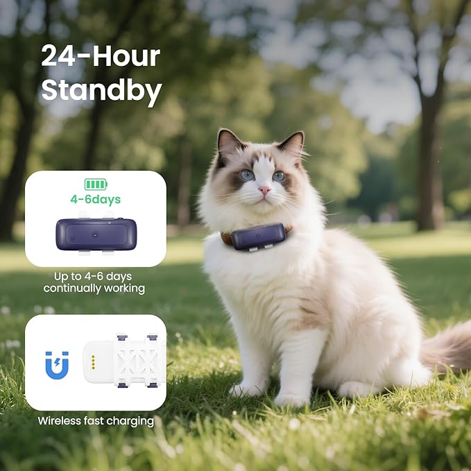 SEEWORLD Cat Tracker Mini GPS Pet Tracker for Dogs Cats Waterproof Real-Time Location Tracker Virtual Fence 180 Days Location History 4G Cat Tracker Device for 6.5lbs+ Pets