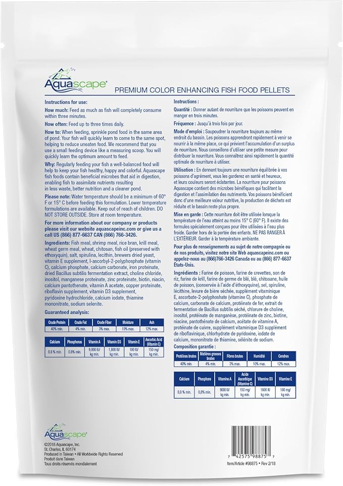 Aquascape Premium Color Enhancing Fish Food for Large Pond Fish, Large Pellet, 4.4 Pounds | 98875