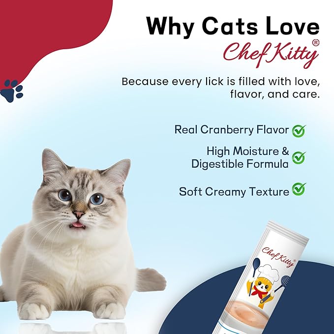 Cat Treats Lickable | Grain-Free Cat Food Toppers| Creamy Puree Squeeze Ups Urinary Tract Health & Kidney Support | 0.5 oz. Each Tube, Chicken with Cranberry Recipe | 10 Tubes