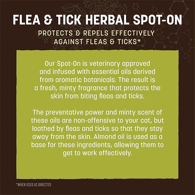 Earth Animal Apothecary Natural Flea & Tick - Herbal Spot-On for Cats - 3 Applications (3 Month Supply)