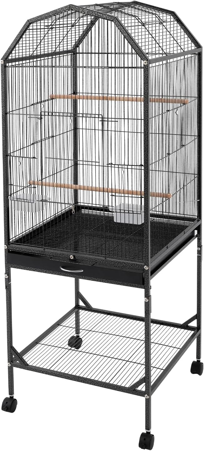 Bird Cage, Open Top and Rolling Stand Medium Small Bird Cage, Bird Cages with Universal Wheels for Parrots, Budgerigars, Parakeets, Cockatiels, Lovebirds, 18 x 18 x 53.9 Inch (Black)